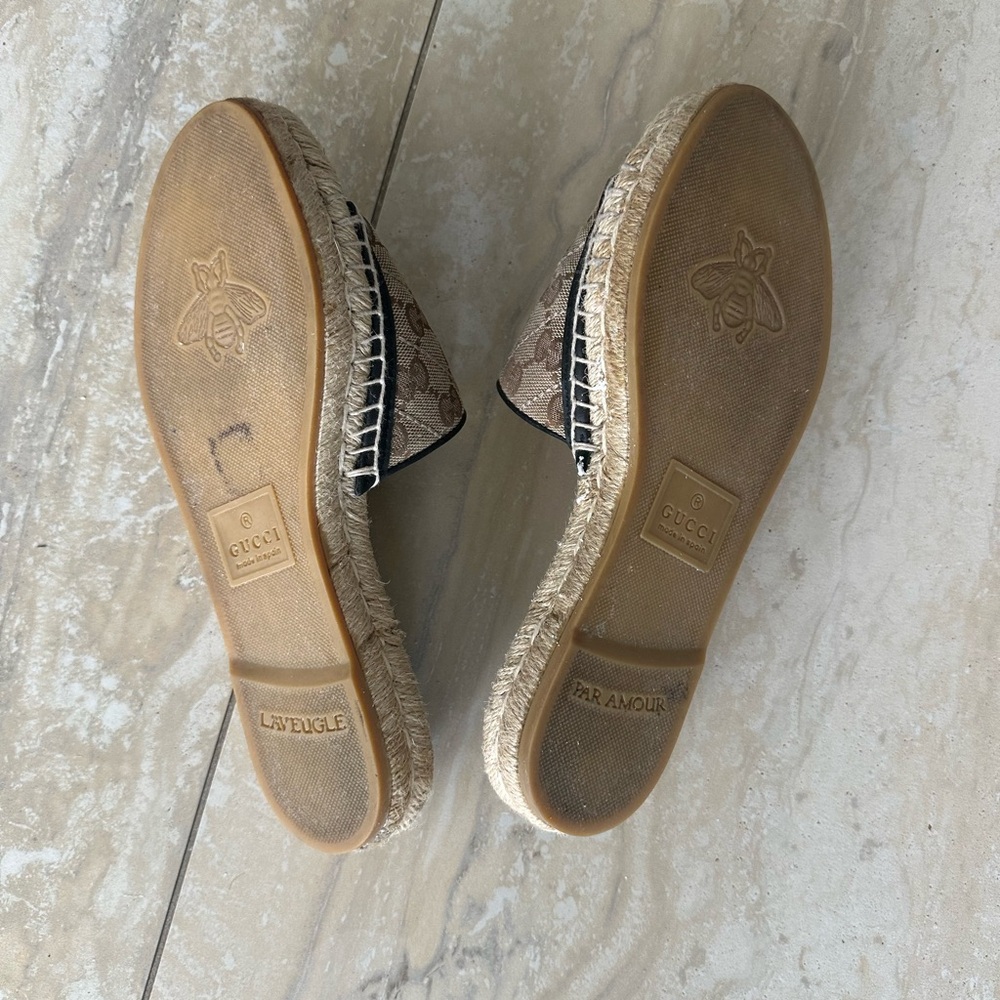 Gucci Brown Monogram Espadrille Slide Sandals with Gold Double G - Picture 8 of 8